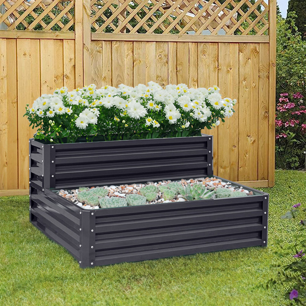 Double Layer Metal Raised Garden Bed Rust Resistant Open Bottom